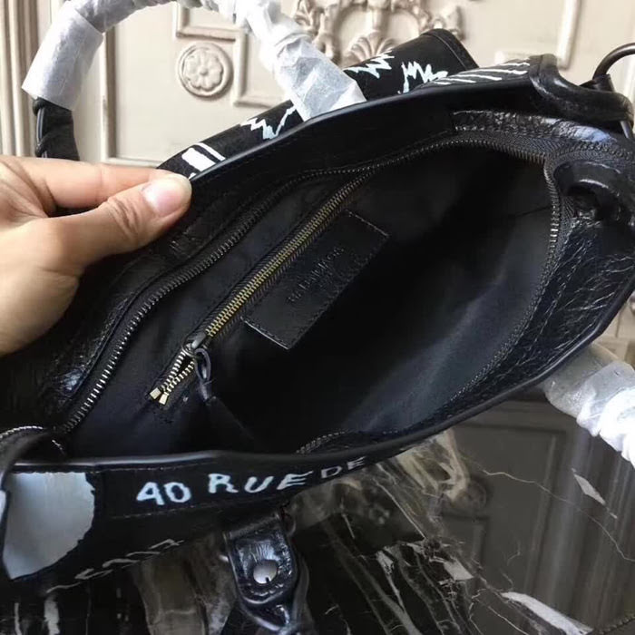 BALENCIAG巴黎世家 Graffiti Classic City30cm機車包 義大利爆裂紋羊皮 手繪彩色塗鴉 手提肩背斜挎包  BL1464